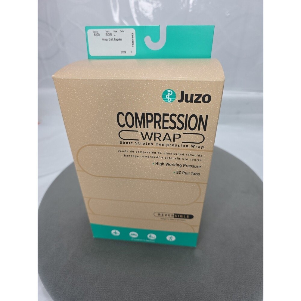 Juzo 6000 20-60 mmHg Compression Wrap-Calf Segment Sz LG Black -Beige  Reversibl